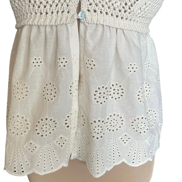 Room 34 Beige Crochet & Eyelet Lace Babydoll Tank Top MED Boho Festival Coquette - Picture 5 of 10